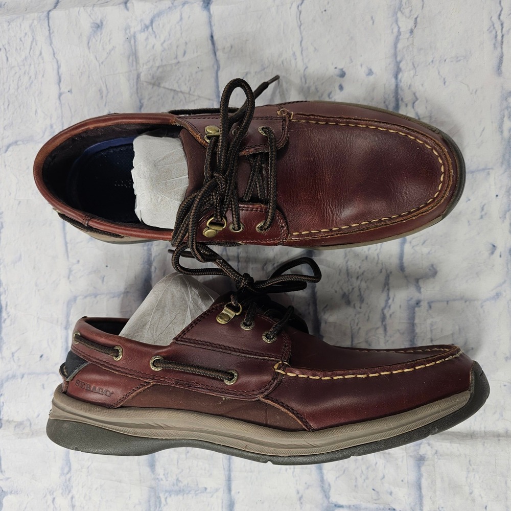 Sebago Helmsman Boat Shoes MENS 10.5 Burgundy Leather Lace Nautical Docksides